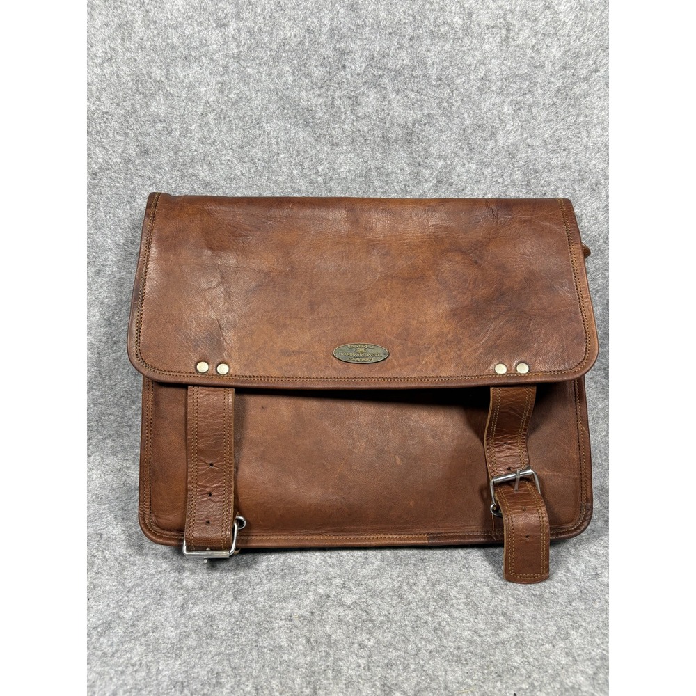 Handmade World Messenger Bag Large Brown Leather Vintage Laptop Satchel - Picture 3 of 16
